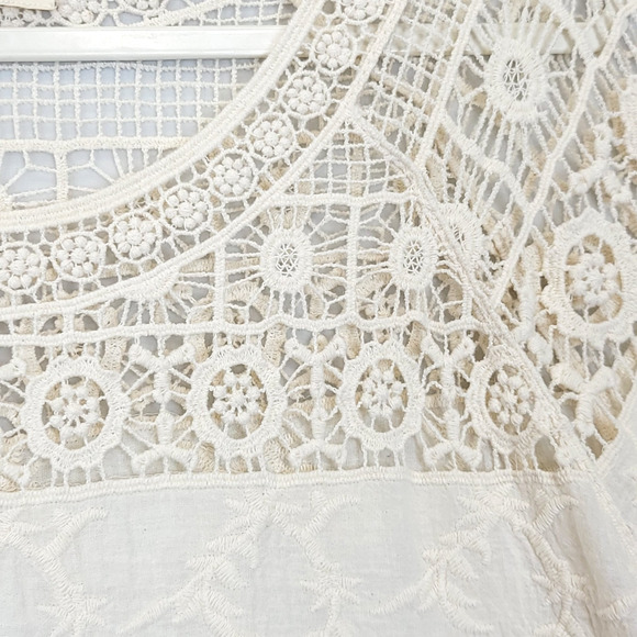 Ya Los Angles Crochet Top High Low 3/4 Sleeve‎ Women S / M Beige Boho Beachy - Picture 11 of 12